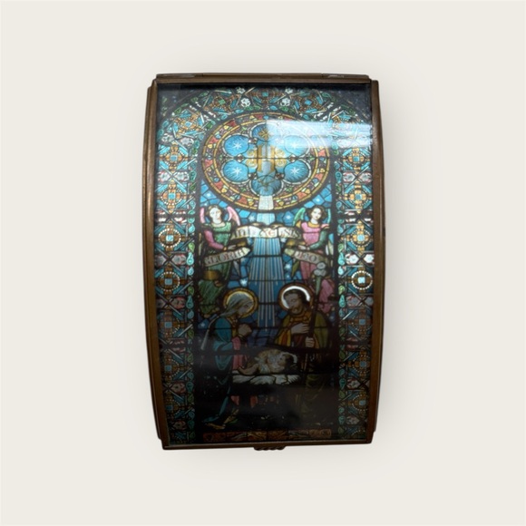 Vintage handcrafted Via Vermont Nativity brass and glass hinged trinket box - Picture 10 of 10